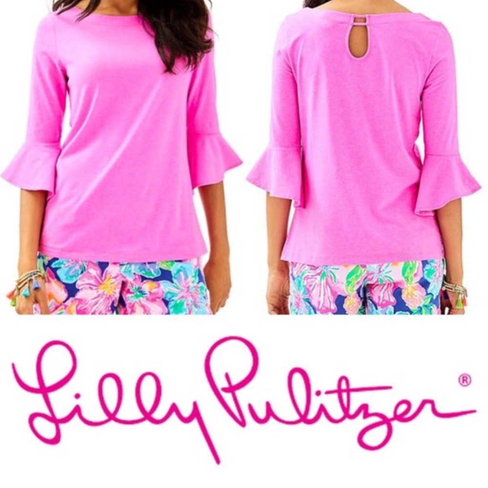 Lilly Pulitzer Fontaine Pink Bell Sleeve Top - L